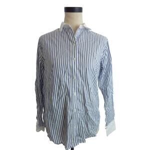 NWT Everlane Silky Cotton Relaxed Button Down Shirt Size 0 Blue White Stripe
